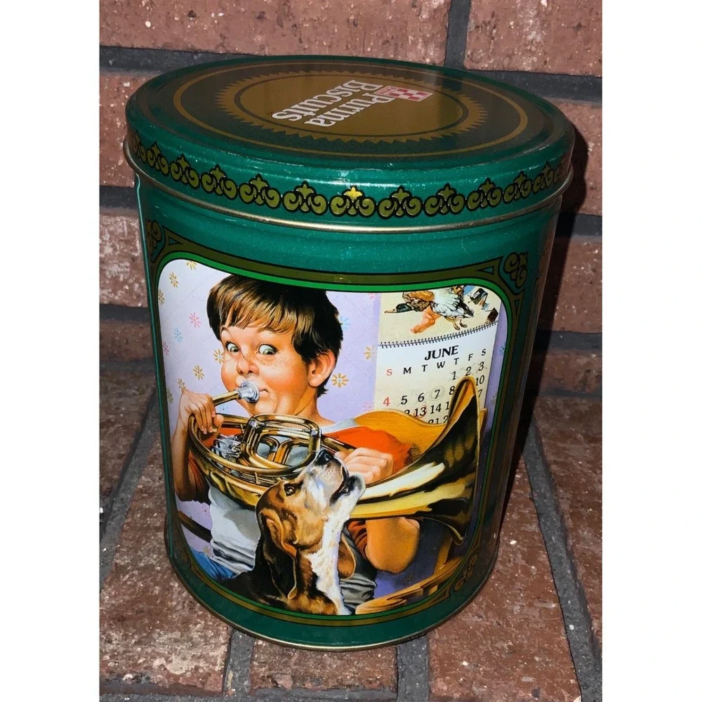 Vintage Purina Biscuits Metal Tin Green Dog Pet Collectible‎ Canister